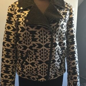 Forever 21 Black and White Geometric Teddy Jacket